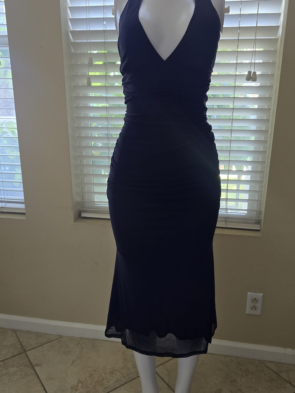 Black Sleeveless V-Neck Midi Dress